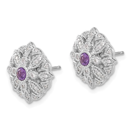14k White Gold Diamond and Amethyst Fancy Earrings