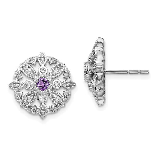 14k White Gold Diamond and Amethyst Fancy Earrings