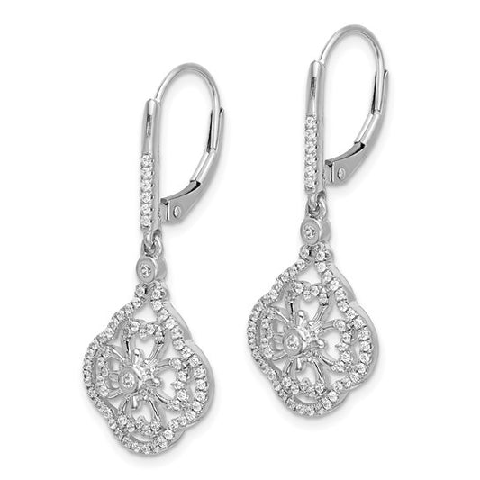 14k White Gold Diamond Fancy Leverback Earrings