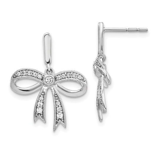 14k White Gold Diamond Bow Post Earrings