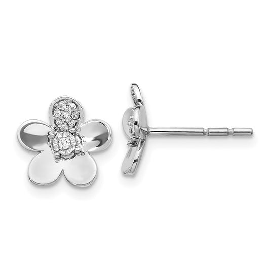 14k White Gold Diamond Flower Earrings