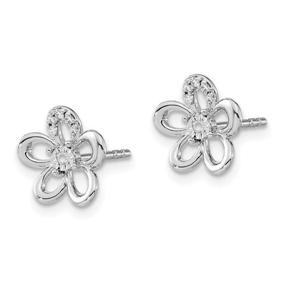 14k White Gold Diamond Flower Earrings