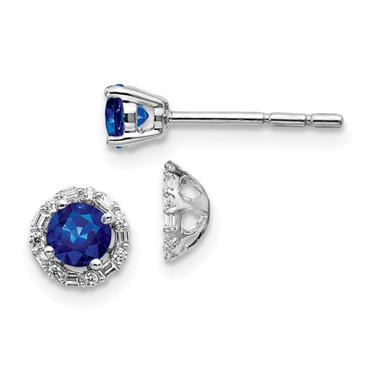 14k White Gold Diamond and Sapphire Stud with Jacket Earrings