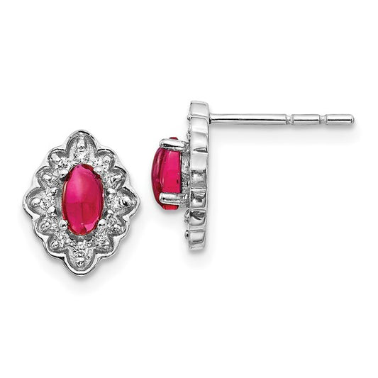 14k White Gold Diamond and Cabochon Ruby Earrings