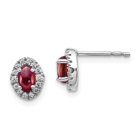 14k White Gold Diamond and Cabochon Garnet Earrings