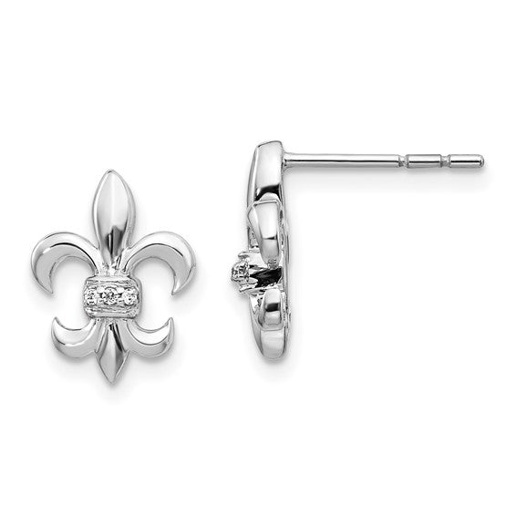 14k White Gold Diamond Fleur de Lis Post Earrings