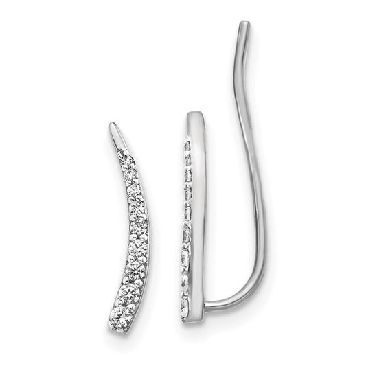 14k White Gold Diamond Ear Climber Earrings