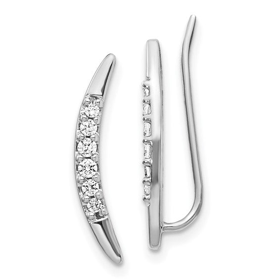14k White Gold Diamond Ear Climber Earrings