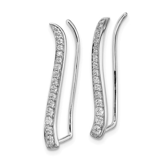 14k White Gold Diamond Ear Climber Earrings