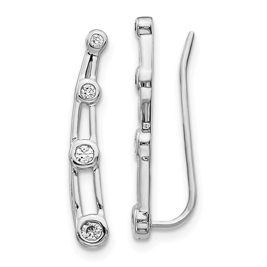 14k White Gold Diamond Graduated 4-stone Ear Climber Earrings