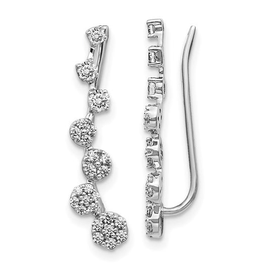 14k White Gold Diamond Ear Climber Earrings