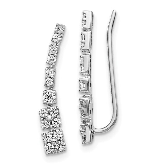 14k White Gold Diamond Ear Climber Earrings