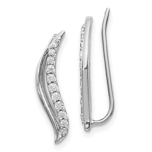 14k White Gold Diamond Wave Ear Climber Earrings
