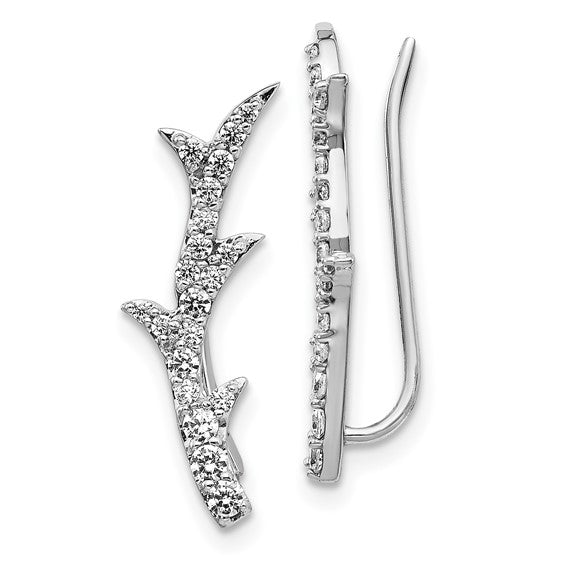 14k White Gold Diamond Ear Climber Earrings