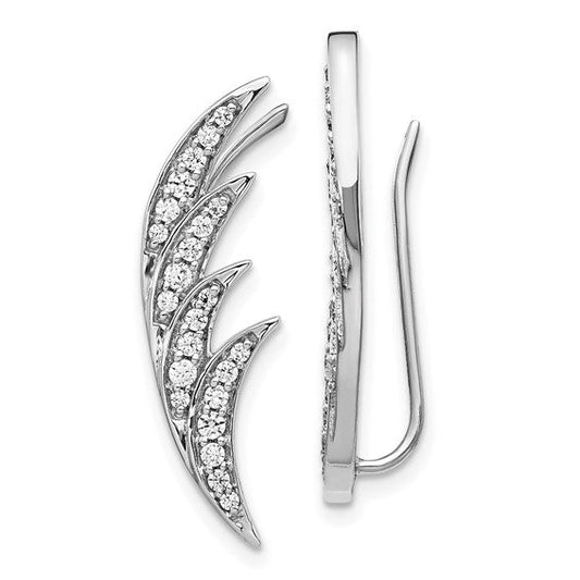 14k White Gold Diamond Ear Climber Earrings