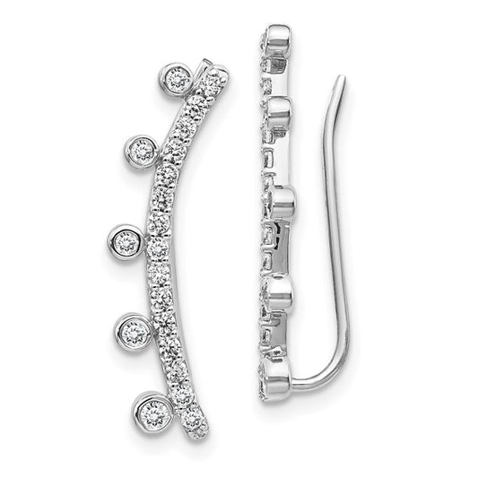 14k White Gold Diamond Graduated 5-stone Ear Climber Earrings