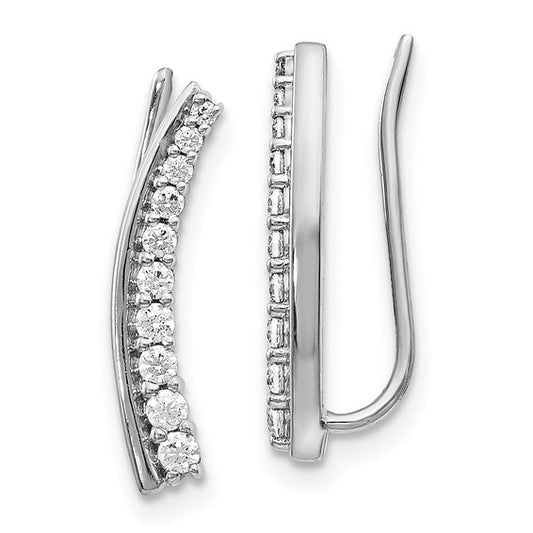 14k White Gold Diamond Ear Climber Earrings