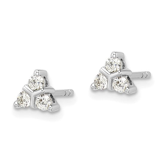 14k White Gold 3-stone Diamond Triangle Earrings