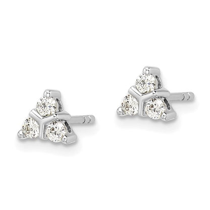 14k White Gold 3-stone Diamond Triangle Earrings