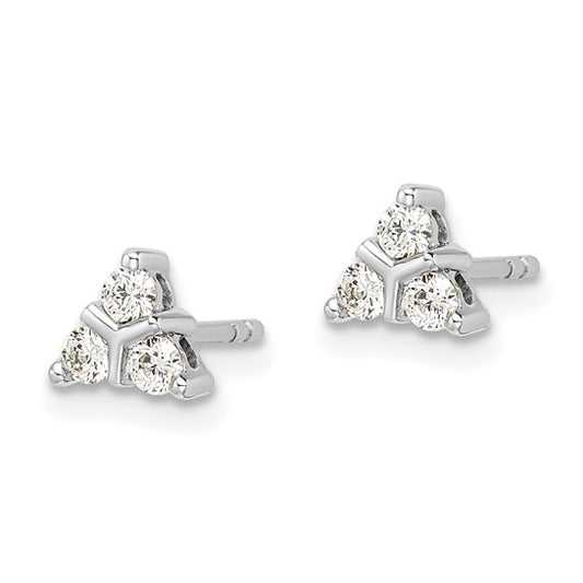 14k White Gold 3-stone Diamond Triangle Earrings