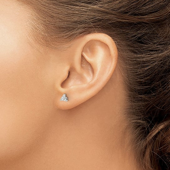 14k White Gold 3-stone Diamond Triangle Earrings