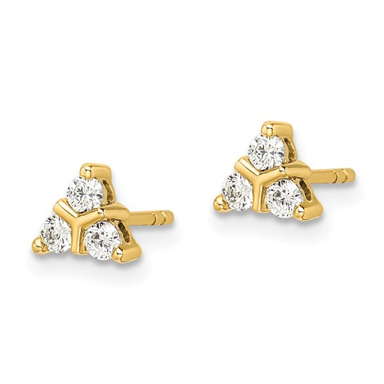 14k 3-stone Diamond Triangle Earrings