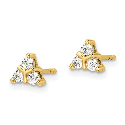 14k 3-stone Diamond Triangle Earrings