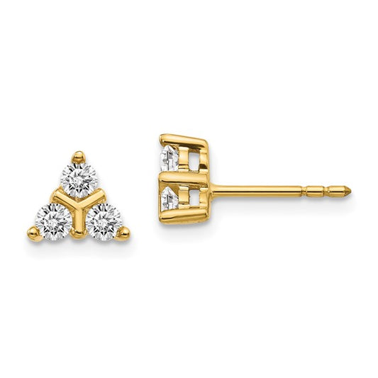 14k 3-stone Diamond Triangle Earrings