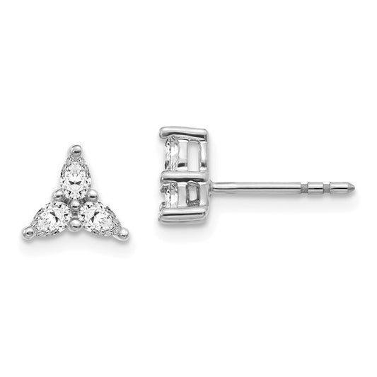 14k White Gold 3-stone Diamond Triangle Earrings