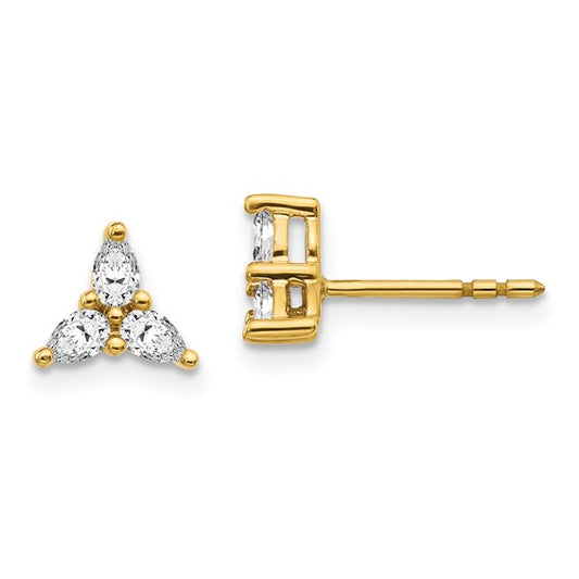 14k 3-stone Diamond Triangle Earrings