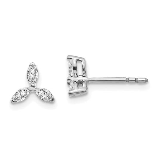 14k White Gold 3-stone Diamond Triangle Earrings