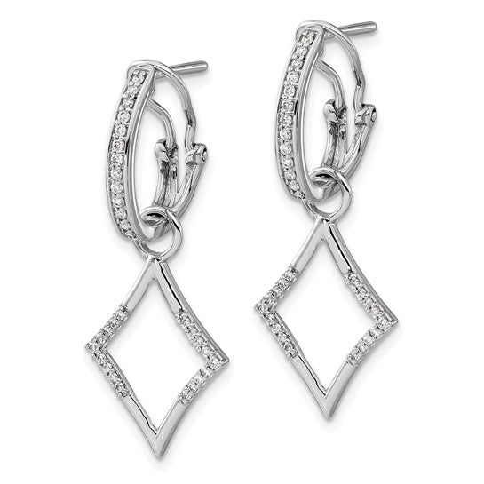 14k White Gold Diamond Dangle Omega Back Earrings