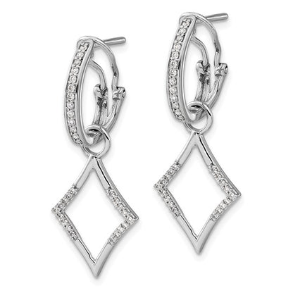 14k White Gold Diamond Dangle Omega Back Earrings