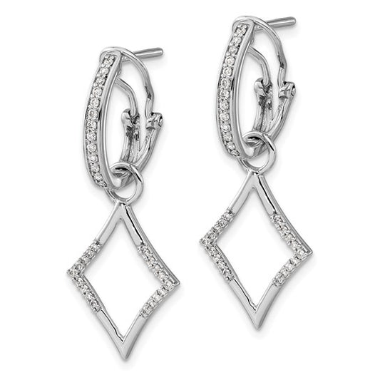 14k White Gold Diamond Dangle Omega Back Earrings