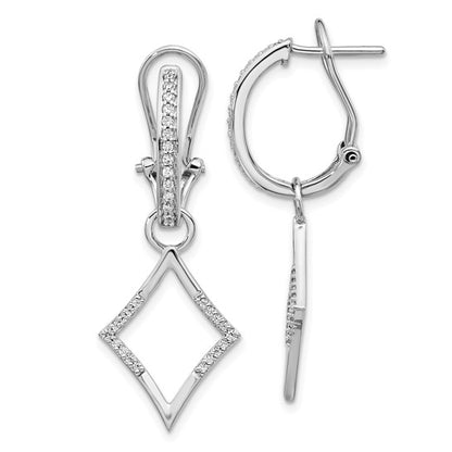 14k White Gold Diamond Dangle Omega Back Earrings