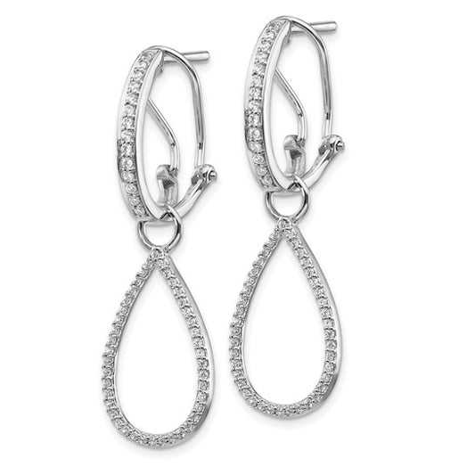 14k White Gold Diamond Teardrop Dangle Omega Back Earrings