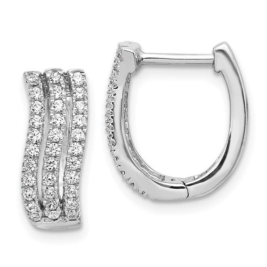 14k White Gold 3-row Diamond Hinged Hoop Earrings