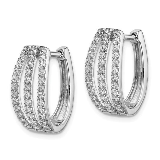 14k White Gold 3-row Diamond Hinged Hoop Earrings
