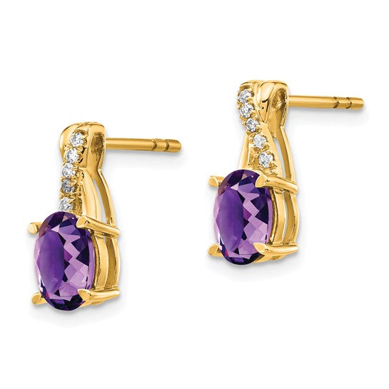 10K YG 7x5 Oval Ameth and Dia Earrings Rd 10 1.1mm dias - Stone:A Mel:S43