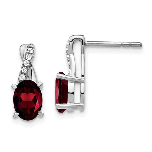 10K WG 7x5 Oval Garnet and Dia Earrings Rd 10 1.1mm dias - Stone:A Mel:S43