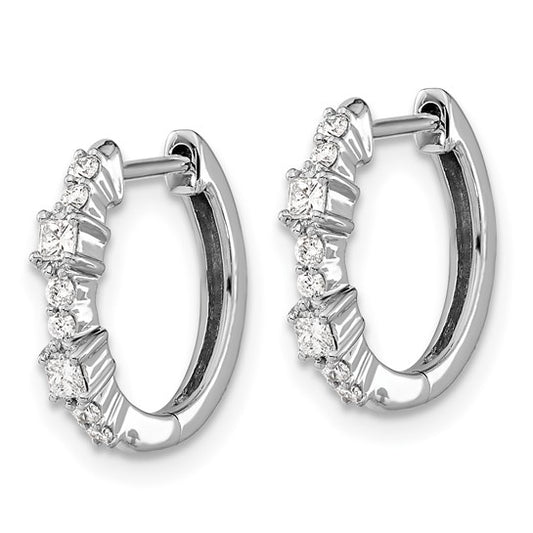 14k White Gold Diamond Hinged Hoop Earrings