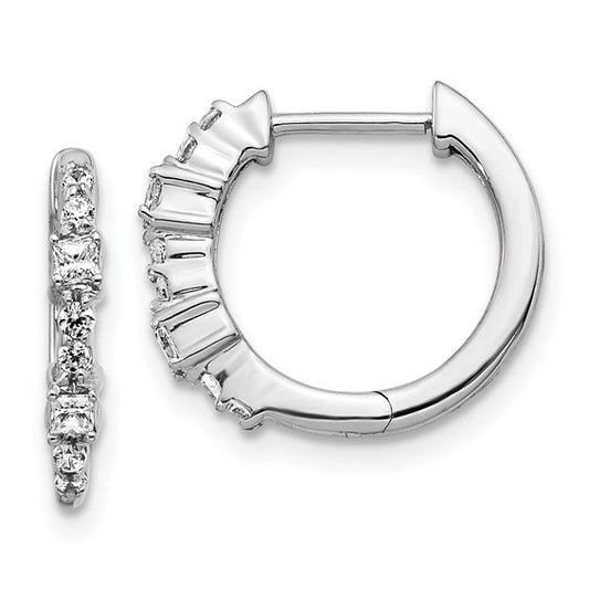 14k White Gold Diamond Hinged Hoop Earrings