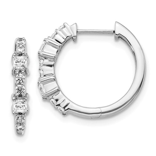14k White Gold Diamond Hinged Hoop Earrings
