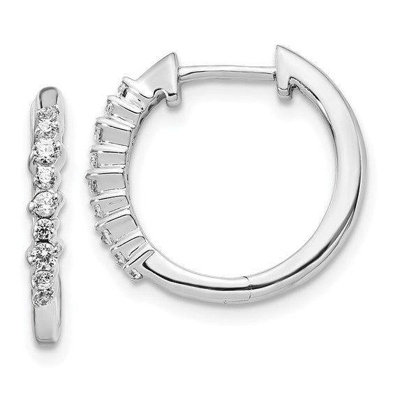 14k White Gold Diamond Hinged Hoop Earrings