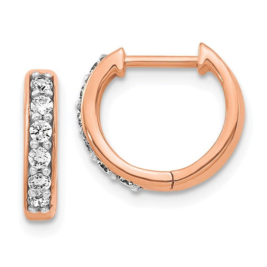 14k Rose Gold Diamond Hinged Hoop Earrings