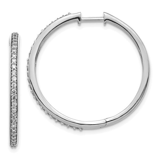 14k White Gold Diamond Hinged Hoop Earrings