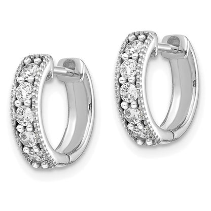 10k White Gold Diamond Milgrain Hinged Hoop Earrings