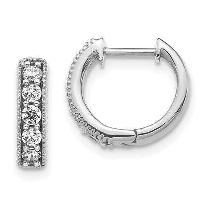 14k White Gold Diamond Milgrain Hinged Hoop Earrings