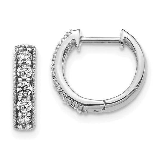 14k White Gold Diamond Milgrain Hinged Hoop Earrings