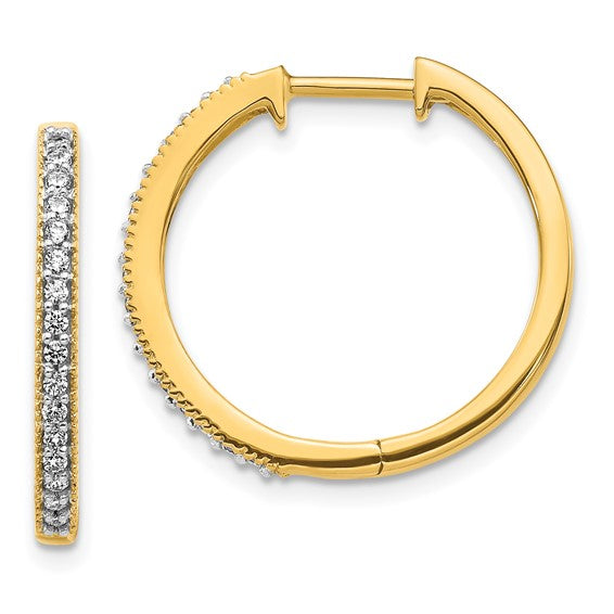 14k Yellow Gold Diamond Milgrain Hinged Hoop Earrings